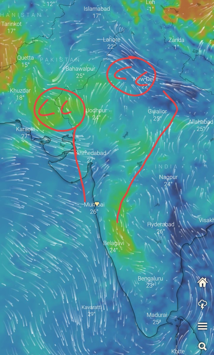 shetty_athreya's tweet photo. Continuing from here....
This week looks wetter for #Mumbai #MMR region. Follow 🧵
Two WDs, one as CC over south Pakistan and other over #Delhi. #troughs from both as shown below. As a result moisture in plentiful supply.
More imp for Mumbai is trough over Guj and north AS
1/3 https://t.co/6K4qIu1Qle