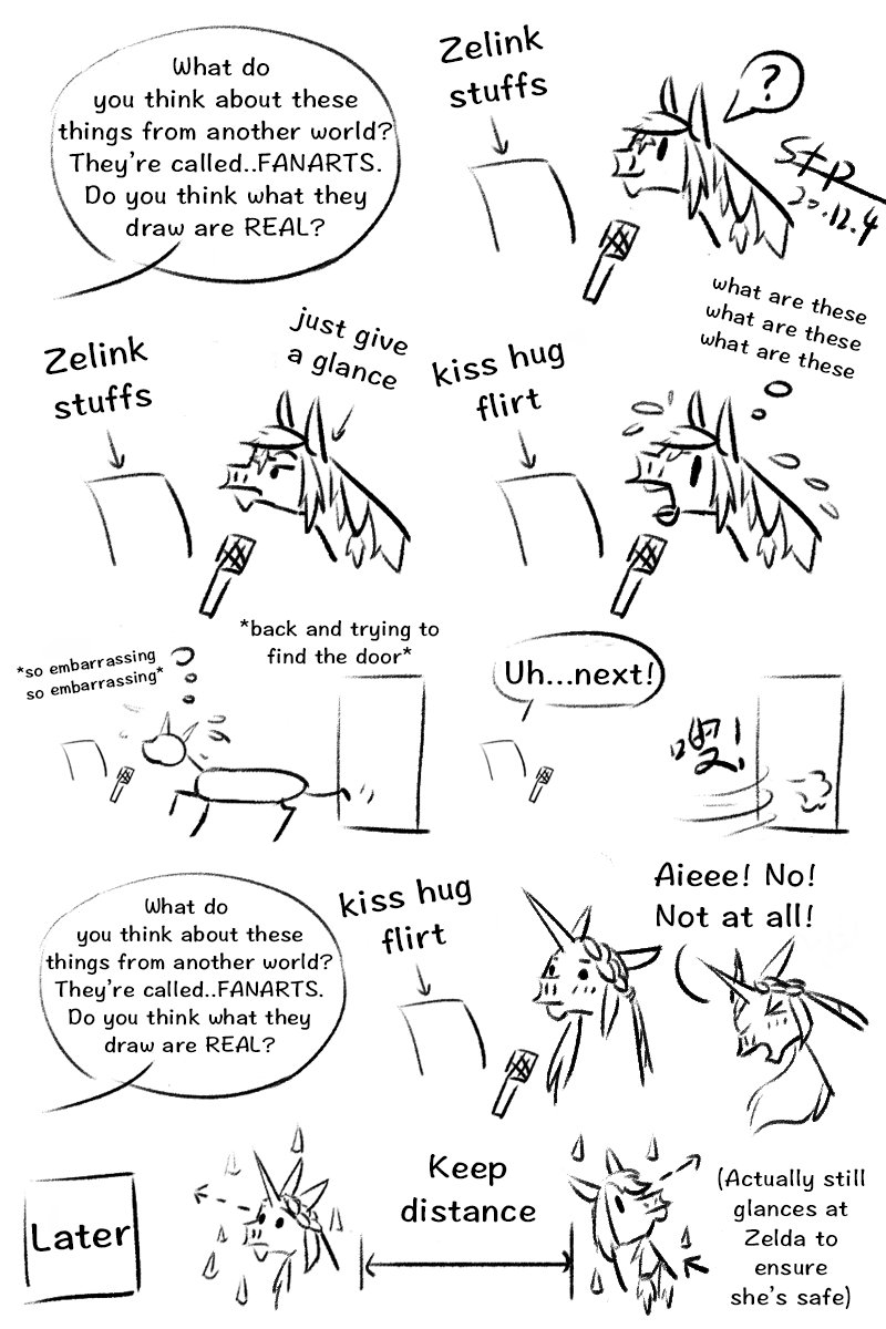 sunnytp233's tweet photo. [Horses of the Wild 旷野之马] Hoofed Link and Zelda stuffs 22-25 (SUPER OLD comics) 
Another interview, oh my!
The third one is a 200-followers-ask question on Lofter. Quite interesting.
#Zelda #BreathoftheWild #BOTW #Zelink #林塞 #horseart #animalart #fanart https://t.co/jyvKXY5VlT