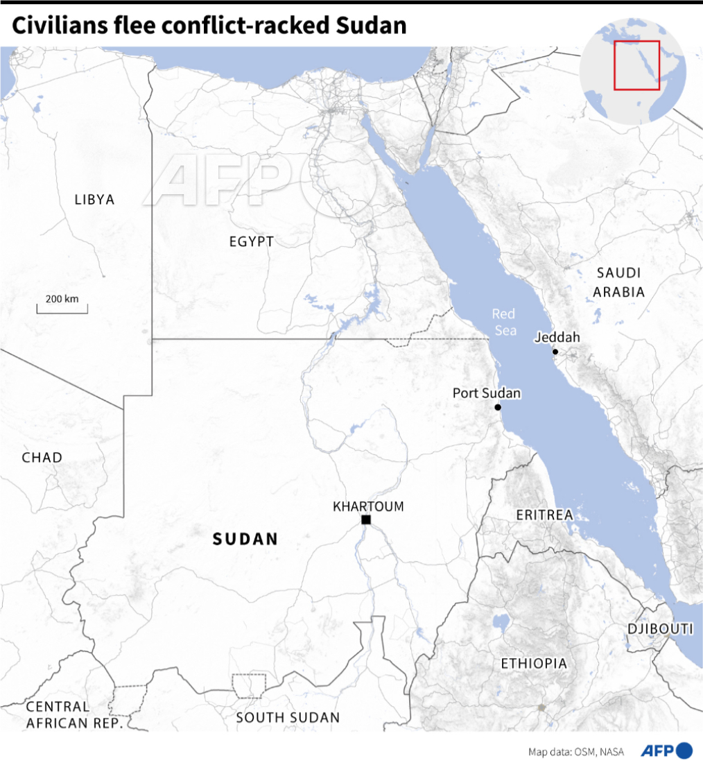 AFPGraphicsRT's tweet image. RT @AFP: Map of Sudan and neighbouring countries as civilians flee the country during a fragile ceasefire.
#AFPgraphics