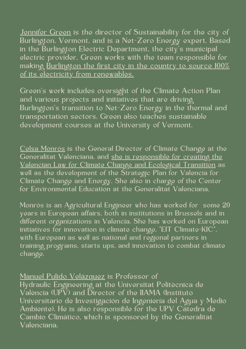 Willing to know how Burlington (Vermont) became a #NetZeroEnergy City? 
Jennifer Green (@BurlingtonElec) will tell us at a roundtable shared with @MonrosCelsa and @manuel_valencis (@CClimatico). 
May 4th, 18:30, @AmericanSpaceVL. 
Everybody is welcome.
Don't miss out!