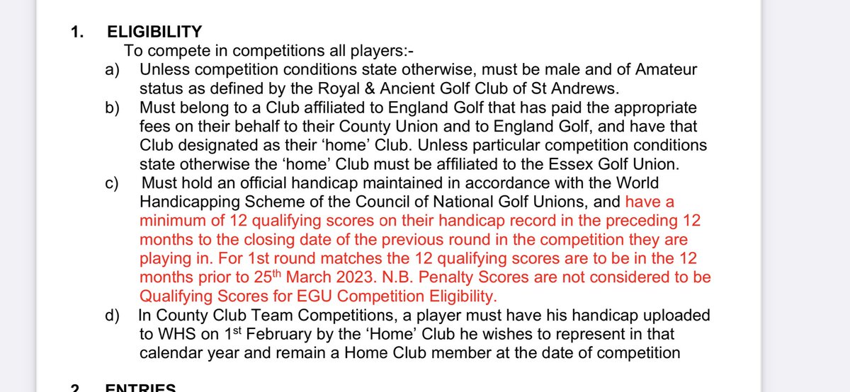 Asking my golfing friends, can ANYONE give a valid reason why for a scratch team competition where Hi is irrelevant why a county would implement the rule in red text?
Totally understand it for comps where HI does matter
Teams are losing players for no reason. 
@EssexGolfUnion