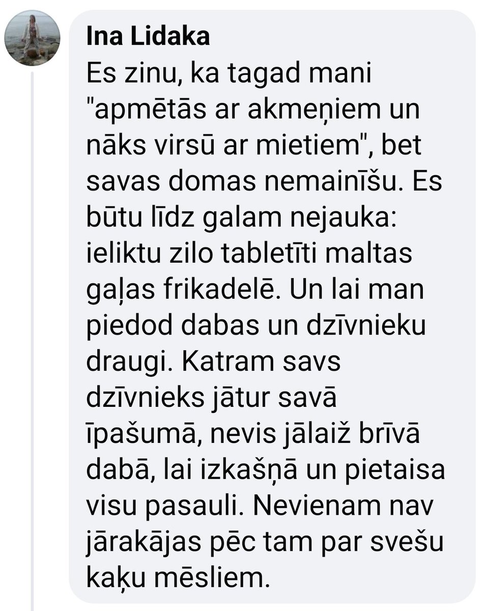 FB dabas draugu - dārznieku forumā. Atbilde uz jautājumu, ko darīt, ja pa dārzu staigā kaimiņu kaķis.
Sirsnīga kundze.