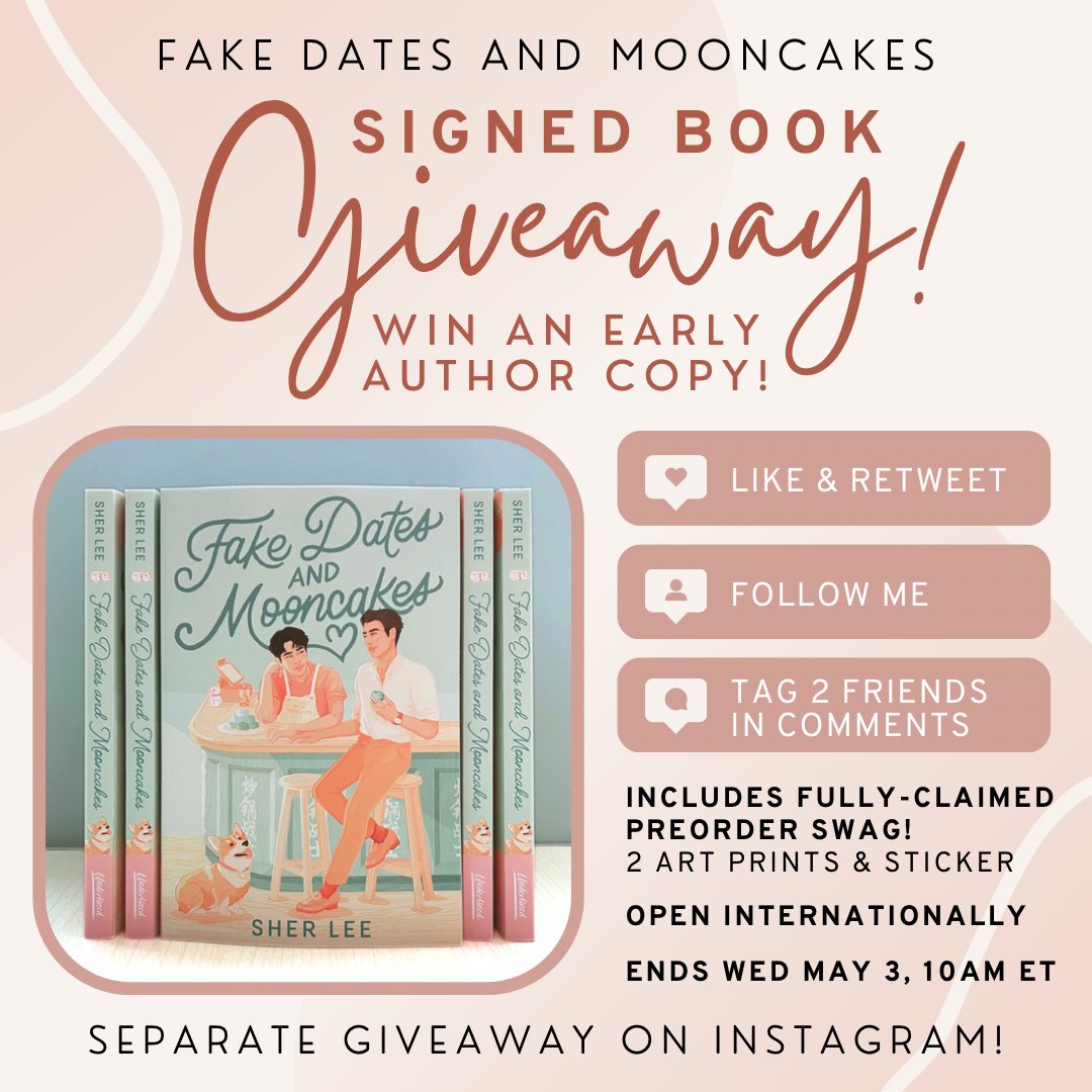 SherLeeAuthor's tweet photo. 🥮 SIGNED BOOK GIVEAWAY!  

Win a personalized author copy of FAKE DATES AND MOONCAKES + preorder swag—two art prints by @vkelleyart &amp; FDAM sticker!

• Like/RT
• Follow
• Tag 2 friends in comments

Open worldwide 🌏

Ends Wed May 3, 10am ET

Separate giveaway on IG—enter both! https://t.co/ENnCbvZpJP