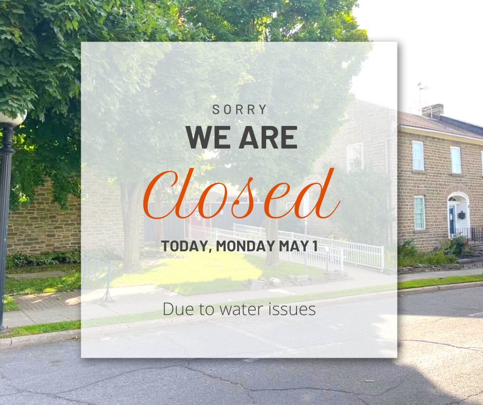 Please be advised that we have had to close today, Monday, May 1, due to water issues. Thank you for your understanding.