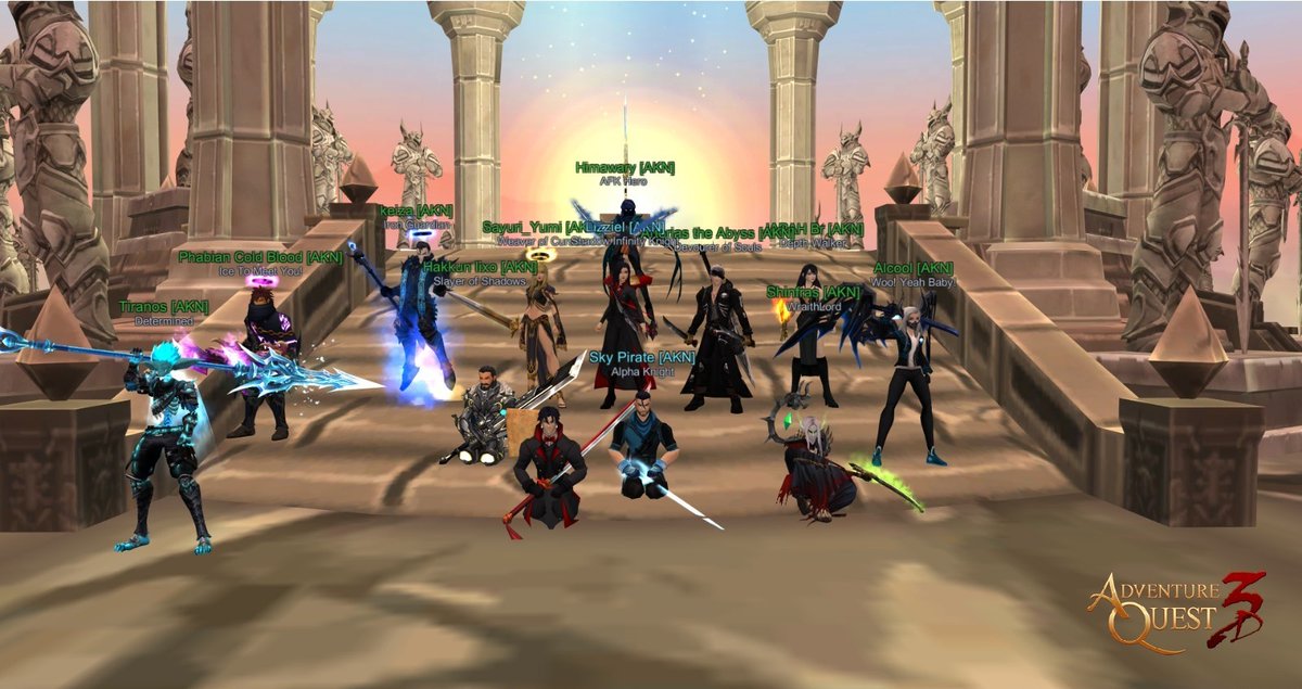 tenho só a agradecer a guilda <a href="/AlphaKnightAQ3D/">Alpha KNight Guild {AKN} 🇧🇷</a>, trazendo sempre eventos gigantes para comunidade do AQ3D, cada membro faz a diferença ajudando um ao outro pois sabemos que ninguém é melhor do que ninguém, obrigado mais uma vez. #AKN #AQ3D