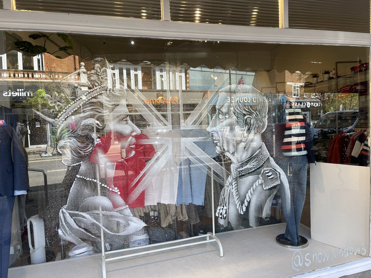As ever, Anna Beeeee (@compoanna) on Twitter photo LOVE THIS!! 😍 Check this out! #217Menswear is getting into the spirit! All the flags are out down the high street too! Tricky to photograph but hope you can see it!
Great work <a href="/SnowWindowsUK/">Snow Windows</a>
#excitedmuch #WindowArt #SnowArt #Coronation #KingCharlesIII #QueenElizabethII LOVE THIS!! 😍 Check this out! #217Menswear is getting into the spirit! All the flags are out down the high street too! Tricky to photograph but hope you can see it!
Great work <a href="/SnowWindowsUK/">Snow Windows</a>
#excitedmuch #WindowArt #SnowArt #Coronation #KingCharlesIII #QueenElizabethII