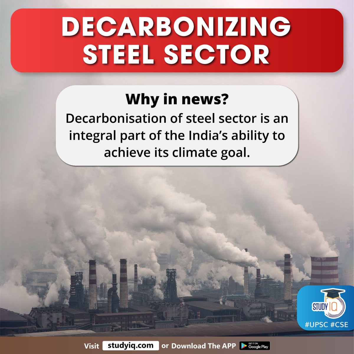 upsciq's tweet photo. Decarbonizing Steel Sector
#decarbonizingsteelsector #india #climategoal #carbondioxide #co2 #carbonfreeeconomy #steelsector #carbonfootprint #globalcarbonemission #coalfiredfurnaces #fossilfuels #greensteel #hydrogen #coalgasification #energysources #upsc #cse #ips #ias https://t.co/tVxSTUJNBZ