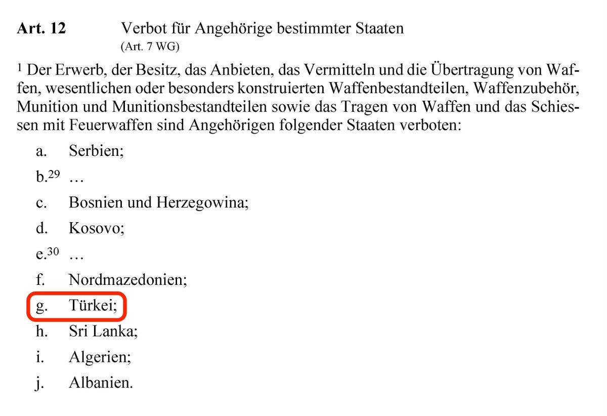 JacobusPasser's tweet photo. Wie ist das möglich? Gemäss Art. 12 Abs. 1 Bst. g WV (#Waffenverordnung) dürfen Türken in der Schweiz gar keine Waffen besitzen.

Oder funktionieren #Waffengesetze vielleicht doch nicht so gut, wie die Verbotsfanatiker uns immer glauben lassen wollen?

#Waffen #StopLeftists https://t.co/2orCeAIQQE