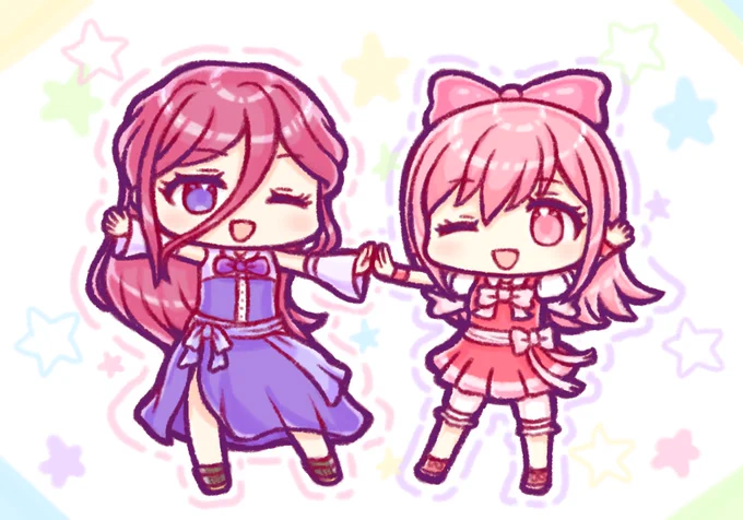スペースホメヤ1周年おめでとうございます!まこってぃーなさんとタッティーナさんを描きました。 #てぃなあーと #ティーナ族 #ホメヤ