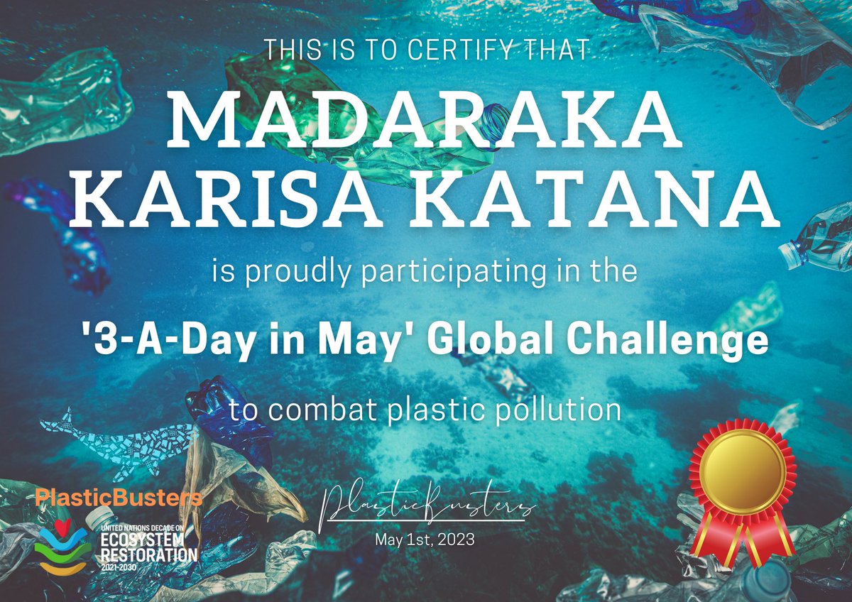 I've joined the #PlasticBusters '3-a-day in May' Challenge to help combat plastic pollution! Make a difference by picking up 3 pieces of plastic every day this month. To sign up simply  send an email to mail@plasticbusters.org saying 'I am in!' Happy plastic-busting! #3ADayInMay