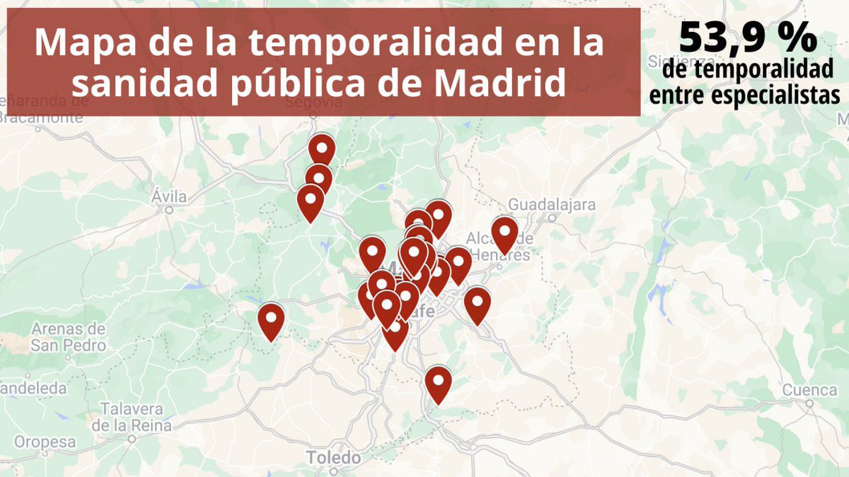 MedicosComoTu's tweet photo. En el ranking de la precariedad en la sanidad madrileña, @IdiazAyuso y @eruizescudero mantienen como líderes a:

🥇Hospital del Sureste, con un 79% de médicos trabajando en condiciones precarias.

🥈Hospital José Germain, con un 78%.

🥉Hospital Virgen de la Poveda, con un 77%. https://t.co/Y0hTZsVpAu