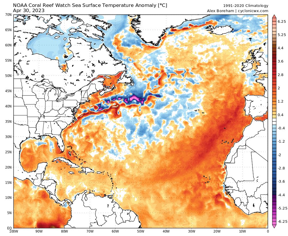 CBmesonet's tweet photo. Positive sea surface temperature anomalies in the Gulf of St. Lawrence are relatively high after weeks of abundant sunshine and low precipitation, particularly in western Newfoundland. #nswx #nlwx https://t.co/keuWmMMi8e