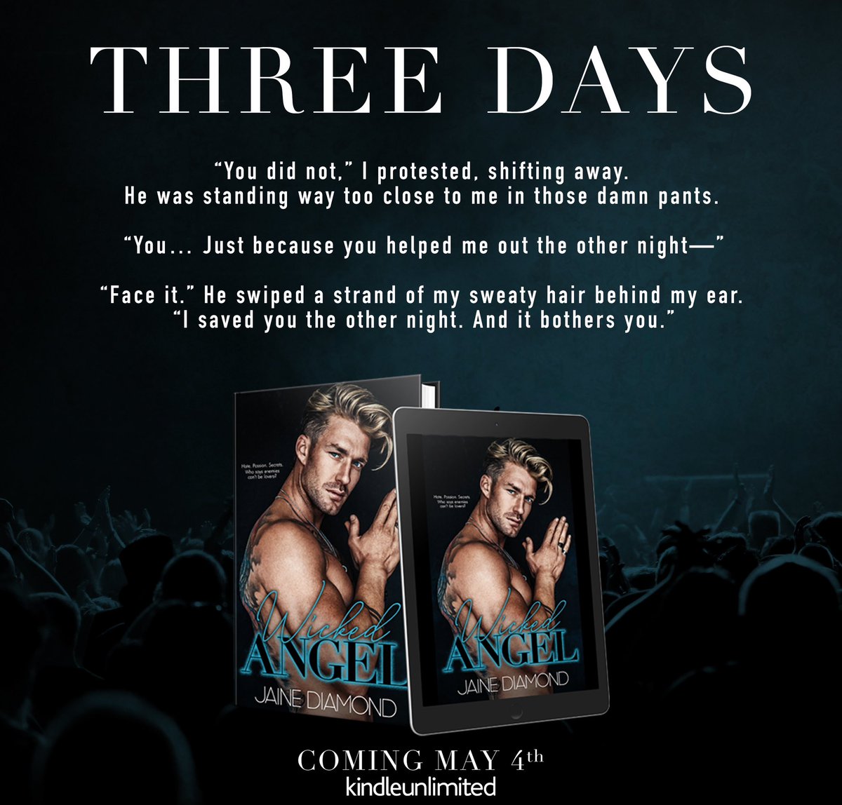 𝐖𝐢𝐜𝐤𝐞𝐝 𝐀𝐧𝐠𝐞𝐥 by Jaine Diamond is releasing in THREE DAYS! This is a scorching hot, best friend’s brother, anti-hero romance. You do not want to miss Johnny &amp; Angeline’s story!
Preorder: mybook.to/WickedAngel