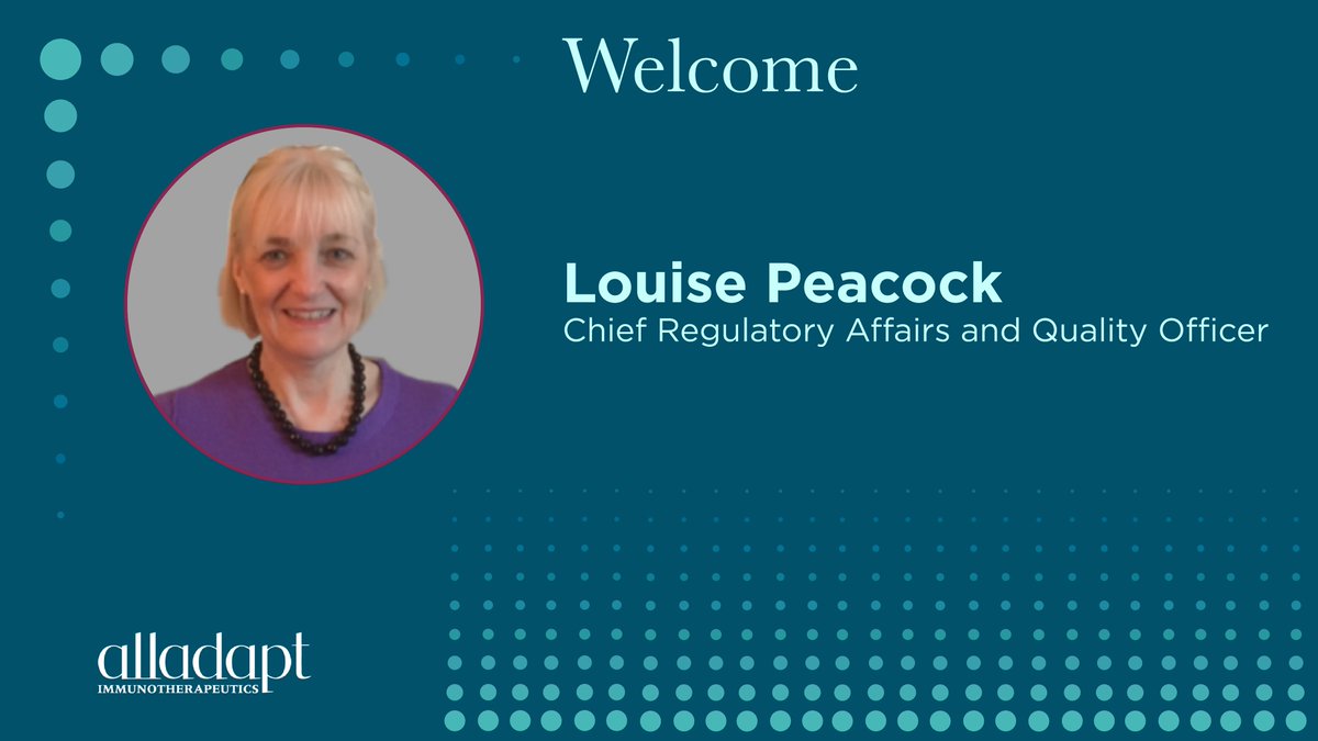 Today, Alladapt announced the appointment of Louise Peacock as Chief Regulatory Affairs and Quality Officer. Louise has more than three decades of experience in drug development &amp; regulatory approvals &amp; we are excited to have her join our team.
Learn more: assets.website-files.com/5e4aeee404e0b8…