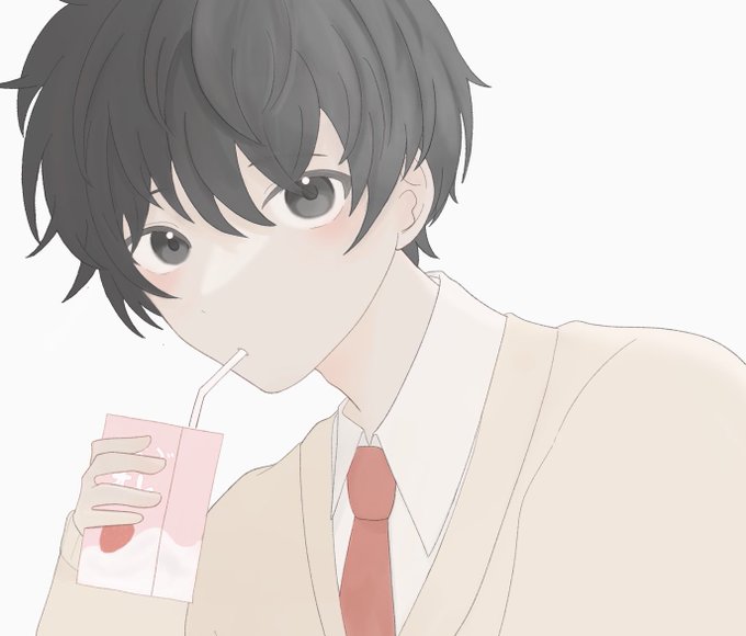 「drinking straw in mouth school uniform」 illustration images(Latest)