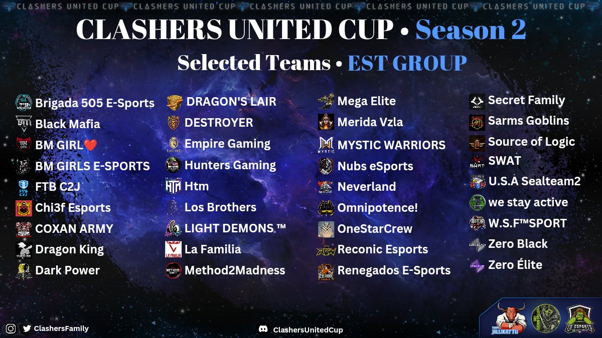 Here are the Selected Teams for the Clashers United Cup Season 2 EST Division