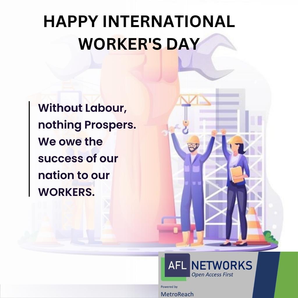 afl_ng's tweet photo. Happy Workerโs Day to all the Workers out there: Your hard Work and Dedication is highly appreciated ๐#labourday2023 #workersday #aflnetworks #fibreoptics #openaccessnetworks https://t.co/2hm7SYTo8L