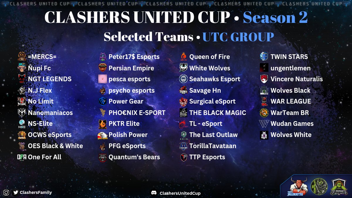 Here are the Selected Teams for the Clashers United Cup Season 2 
UTC Division