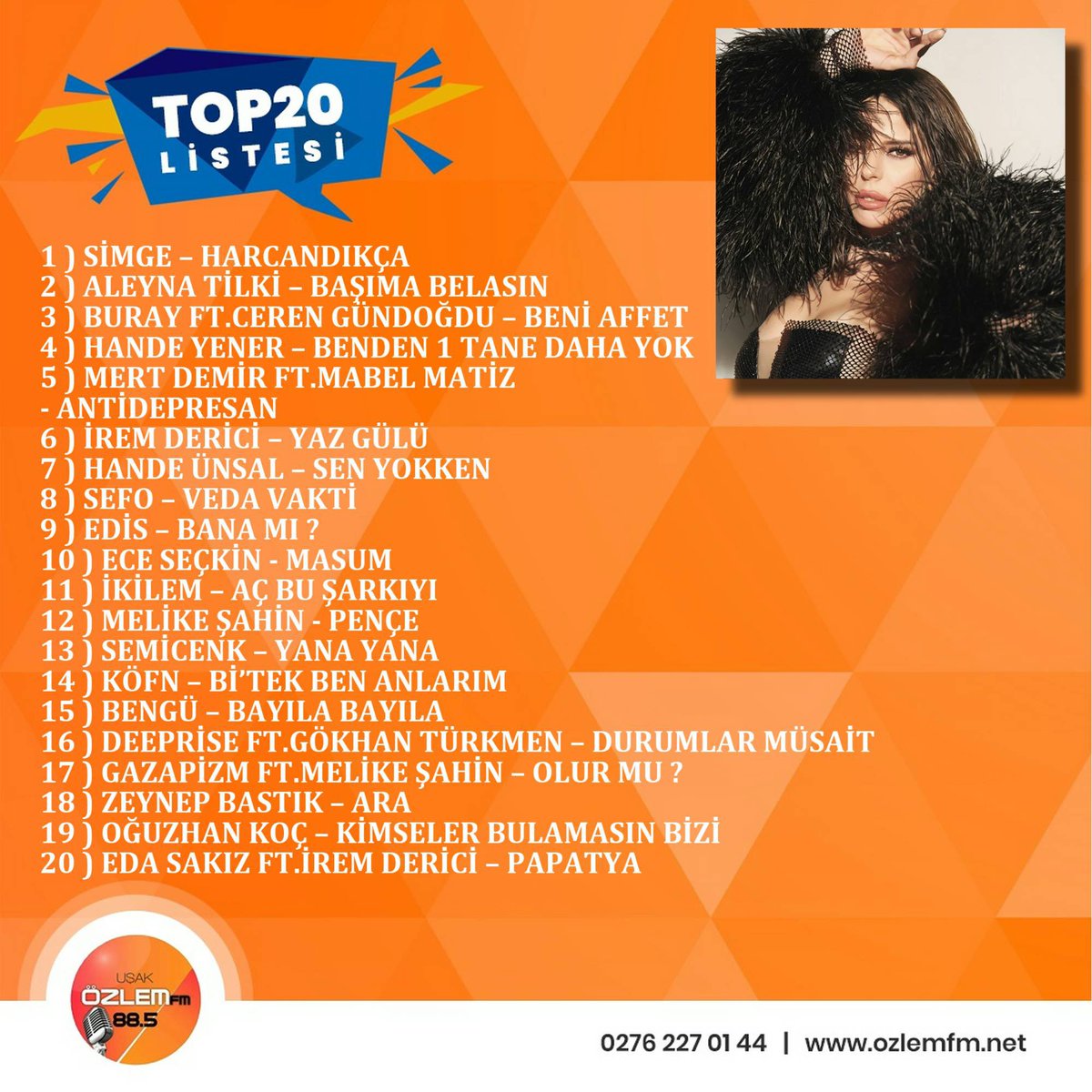 usakozlemfm's tweet photo. Özlem FM Top 20 Haftanın Zirvesi @simgesagin - HARCANDIKÇA 👏
#aleynatilki #buray #cerengündoğdu #handeyener #mertdemir #mabelmatiz #iremderici #handeünsal #sefo #edis #eceaeçkin #ikilem #melikeşahin #semicenk #köfn #bengü #gökhantürkmen #gazapizm #zeynepbastık #oğuzhankoç https://t.co/J6ioVGrR2U