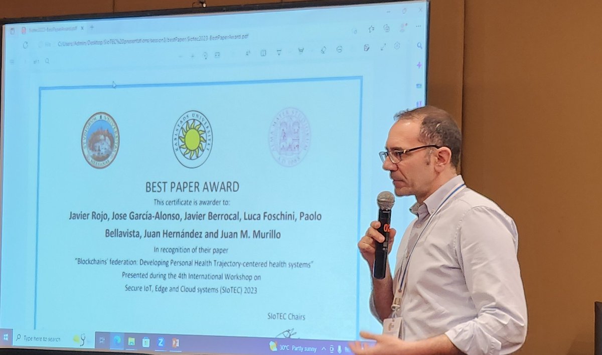 jmgaralo's tweet photo. Very happy to receive the best paper award at SIoTEC 2023 / CCGRID2023. Thanks to all the reviewers and PC for their work. Of course most of the merit goes to @javier3rm and the amazing @spilabuex @QuercusSEG @infouex team and our colleagues from @Unibo https://t.co/Taue4gCGEh