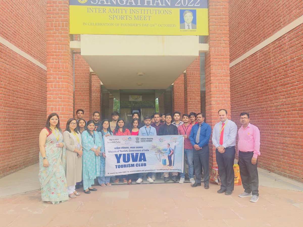 IndiatourismMoT's tweet photo. Ministry of Tourism, Government of India organised a Workshop of Yuva Tourism Club at Amity University, Greater Noida on May 1, 2023. The Ministry of Tourism helped the students to form a Yuva Tourism Club in their university. @tourismgoi @incredibleindia @AmityUni https://t.co/qcoqRgwTaS