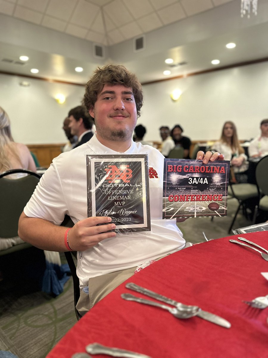 Dylan_Wagner_'s tweet photo. @NBbearsFB Football Banquet &amp; Ring Ceremony 💍
Named All Conference Big Carolina 3A/4A and OL MVP of the Year 
#uncommitted #unsigned but still keeping the faith. 
Recruitment is still open 🔒
@RussKieselhorst @CoachTabacca @coachmogridge @CoachDmackey @GEMCLASS_ @Coach_TNowell https://t.co/IuPT18YYrU