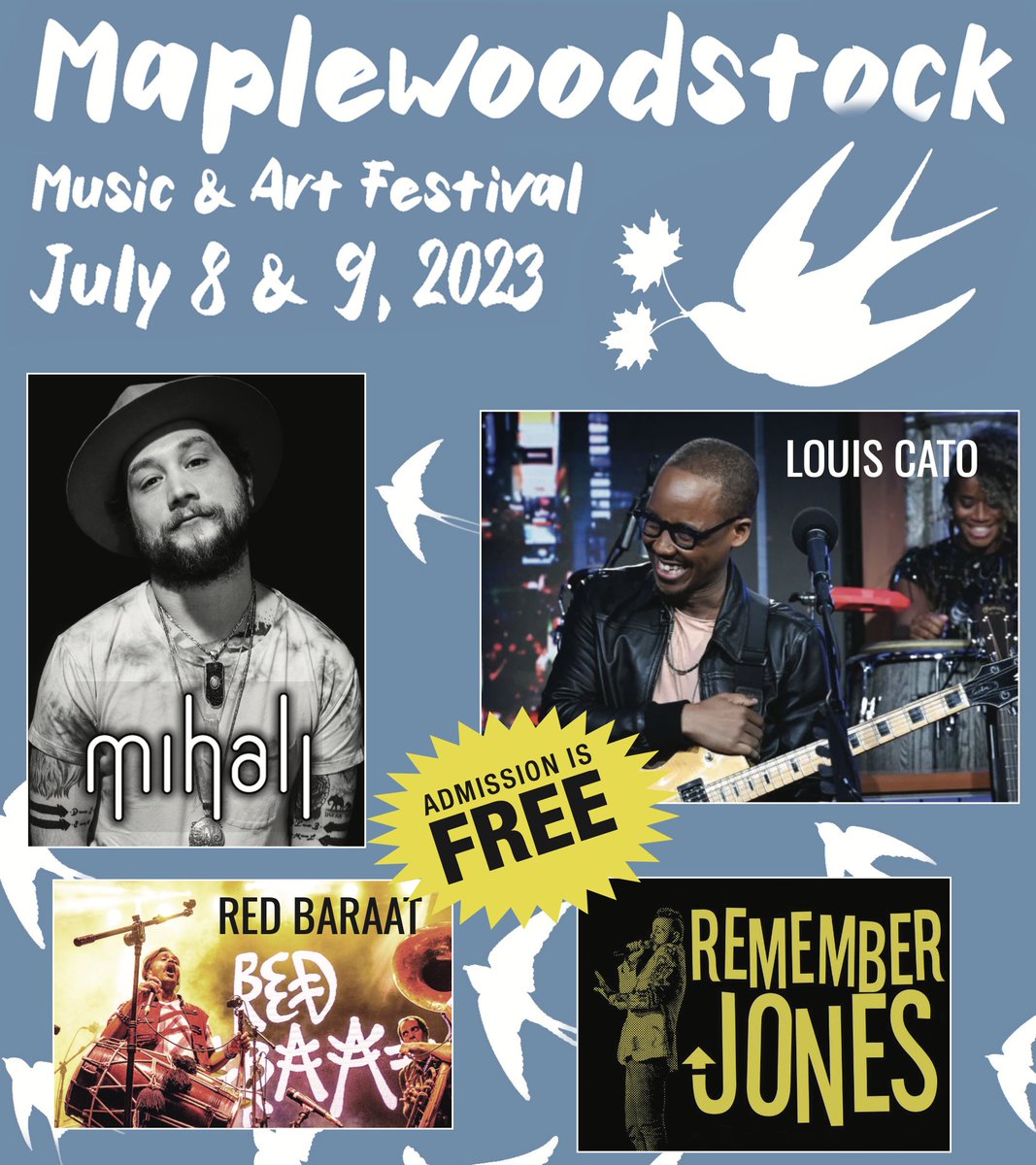 We announce that Mihali and Louis Cato will be our headliners, and Red Baraat and Remember Jones will be our Featured Acts for 2023.  The full lineup of the 22 bands that will perform over the weekend is on our MUSIC SCHEDULE page.  maplewoodstock.com/music/music-sc…
