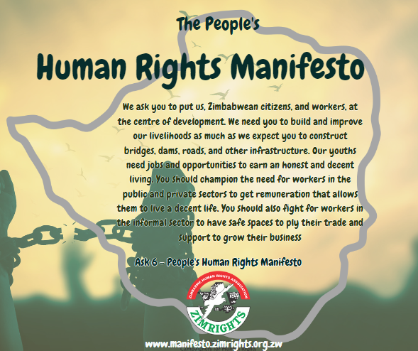 ZimRightsLIVE's tweet photo. Restore workers dignity and protect livelihoods

Statement to Commemorate Workers Day

                         1 May 2023

Today, the 1st of May 2023, ZimRights joins the rest of the nation in commemorating Workers Day.

Workers Day has been celebrated the world over since the 19th century. Zimbabwe has also had a long history of observing this day. This day is observed in order to honour workers and to recognize their contributions towards the development of the society, it is therefore, a highly significant day, which serves as a reminder of the struggles and sacrifices of workers over the years.

As has become the norm, this year’s commemoration comes when Zimbabwe’s labour landscape is blighted with numerous challenges.  High unemployment rates, poor remuneration, high costs of living and a disenfranchised labour force.

Zimbabwe’s Labour force today stands at around 1 million formally employed and around 4 million in the informal sector. They are faced with a three-pronged struggle – against a moribund economy that fights workers quest for a decent living, against unfair labour practices, and against an increasingly authoritarian government that does not guarantee workers’ rights.

In addition, the ordinary Zimbabwean worker today can barely afford basics like three decent meals a day let alone savings for self-advancement. Access to basic healthcare is now a distant reality for the majority. Instead, those few who are lucky to be employed, are saddled by a punitive tax regime and unrelenting inflation. The recent rot exposed at Premier Service medical Aid Society adds insult to injury – here, workers subscriptions for medical aid were looted through murky deals. To top it all, workers are not able to voice their concern and their right to strike and demonstrate is continuously being subverted though authoritarian laws such as the criminalisation of strike action by health professionals.

ZimRights is concerned with this unfolding situation and calls on the government of Zimbabwe to restore the workers dignity and the peoples’ right to earn livelihoods.

ZimRights urges the government to embrace the #PeopleHumanRightsManifesto which is an expression of what Zimbabweans expert from their political leaders. The People’s Human Rights Manifesto, launched on 12 April 2023, is an invitation to all political candidates in the upcoming elections to sign up and make human rights the centre of their policies. The Manifesto further invites the people of Zimbabwe to reject the old politics of bribery, violence and cultism and focus on ensuring that leaders commit to and deliver on their human rights obligations, and that they are ready to be held to account.  Ask number 6 in the Manifesto is a plea by Zimbabweans that citizens and workers, are put at the centre of development.

“We need you to build and improve our livelihoods as much as we expect you to construct bridges, dams, roads, and other infrastructure. Our youths need
jobs and opportunities to earn an honest and decent living. You should champion the need for workers in the public and private sectors to get
remuneration that allows them to live a decent life. You should also fight for workers in the informal sector to have safe spaces to ply their trade and support to grow their business” reads the Manifesto

ZimRights wishes the Zimbabwean workers in both the informal and formal sectors a happy and hopeful May Day commemoration.
-END-
https://t.co/yCeA5TOeiq
#ShowUpZw 
#WorkersDay