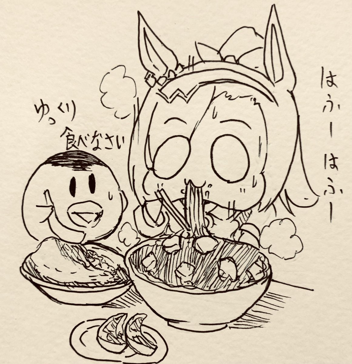 こがらさんがとても美味しそうな麻婆麺食べてたのでその様子を描きました(?)