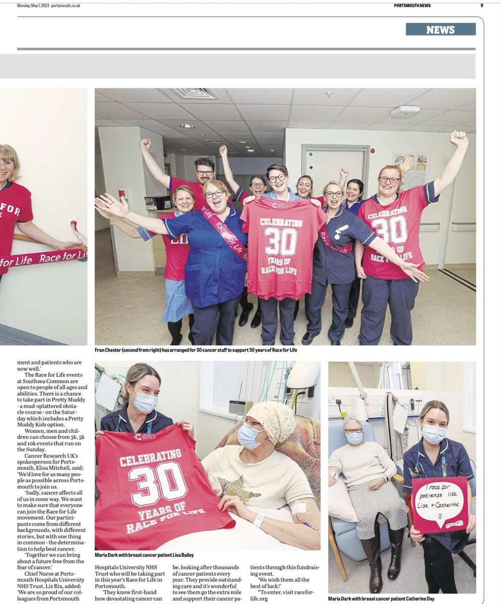 ElisaMitchTV's tweet photo. Thanks @portsmouthnews for sharing how the amazing staff who care for cancer patients at @phu_nhs are going the extra mile to support them and celebrate 30 years for @raceforlife! 💖 https://t.co/i5u7xVdWFj