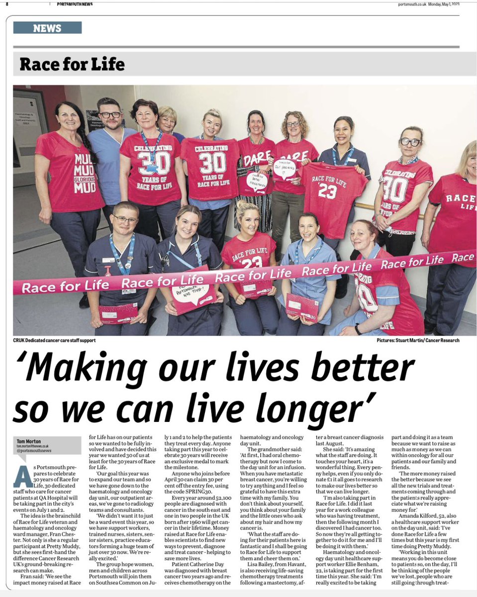 ElisaMitchTV's tweet photo. Thanks @portsmouthnews for sharing how the amazing staff who care for cancer patients at @phu_nhs are going the extra mile to support them and celebrate 30 years for @raceforlife! 💖 https://t.co/i5u7xVdWFj