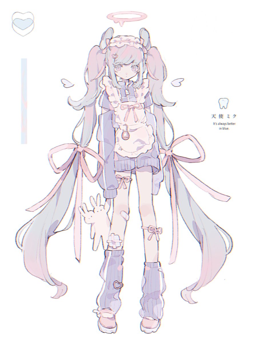 1girl twintails solo long hair very long hair ribbon leg warmers  illustration images
