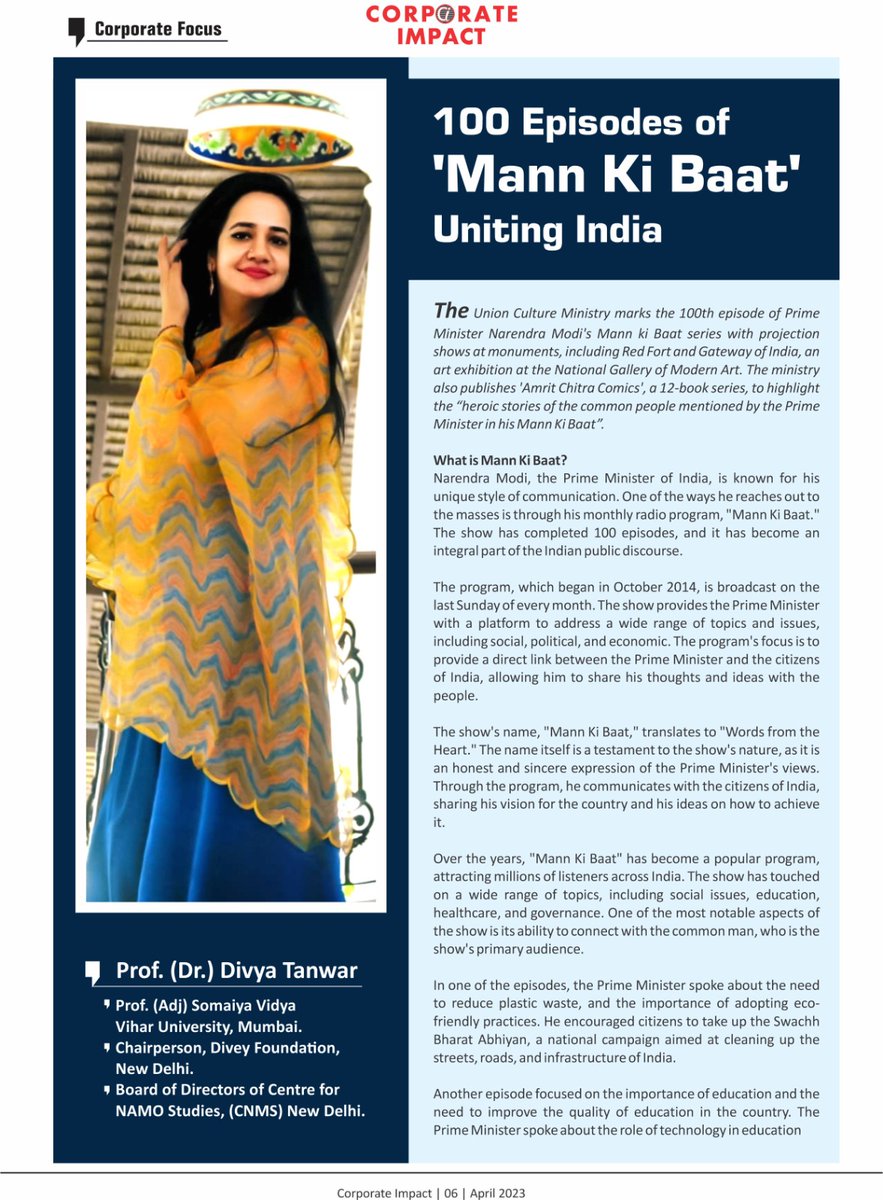 DivyaTanwar15's tweet photo. On Sunday, the 100th episode of the Mann ki Baat took place and at this juncture, the glimpses of the numerous initiatives of the Ministry of Education (MoE), Government of India and its various  institutions highlight the impact the programme has on the Indian education system.. https://t.co/CnCF9Xak2A