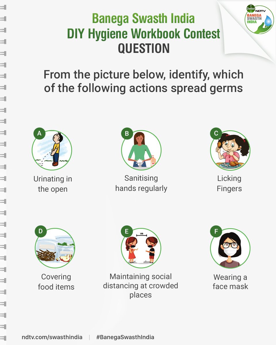 banegaswasthind's tweet photo. #BanegaSwasthIndia #Contest Q1 | From the pictures below, identify, which of the following actions spread germs. Share your answers in the comment section.

Winners chosen from the correct entries through a lucky draw stand a chance to win vouchers worth Rs 1,000. T&C apply: https://t.co/tvialQF3fi

Watch out for the launch of the Dettol DIY Hygiene Workbook by Former Cricketer, Suresh Raina (@ImRaina) on May 5 at 4:30pm on @ndtv 24x7.

#WorldHandHygieneDay @ThisIsReckitt @DettolIndia