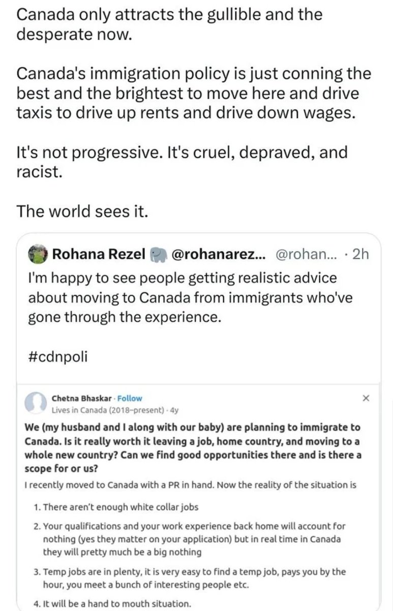ShaziGoalie's tweet image. "Immigrant's Dream of a Better Life in 🇨🇦 Crushed: No White Collar Jobs, Qualifications Worthless, and Hand-to-Mouth Existence, Reveals Newcomer" 👇🏽