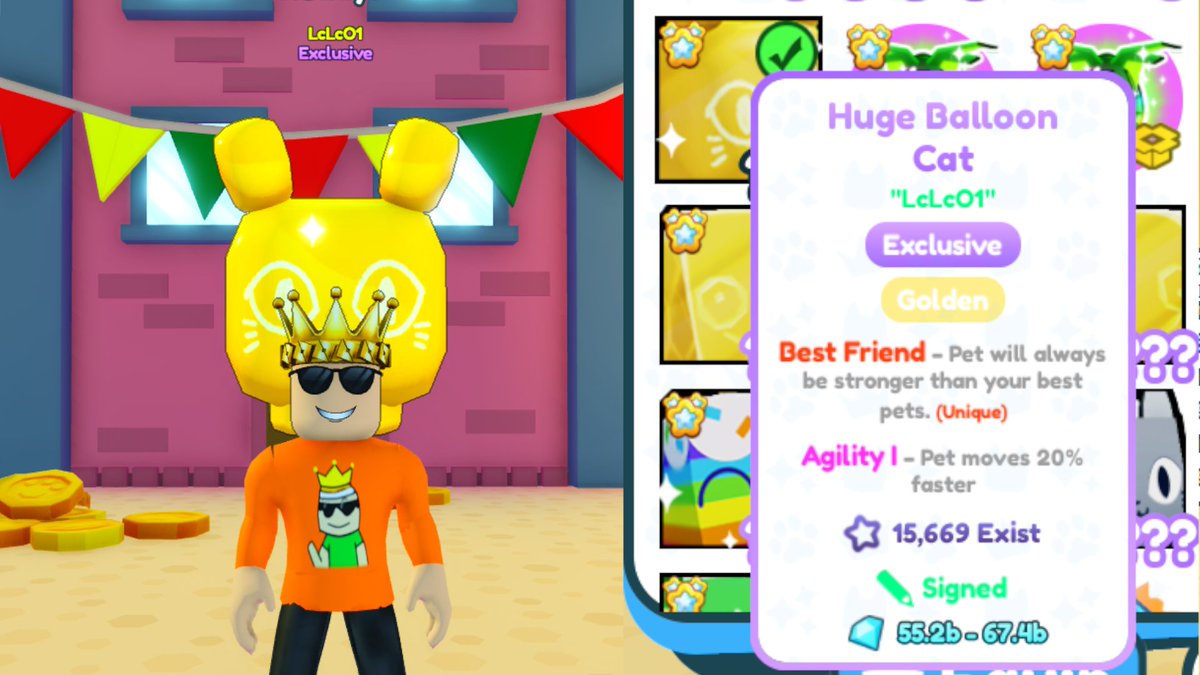GIVEAWAY GOLDEN HUGE BALLOON CAT 
SIGNED BY LCLC!!!  
(with agility, just what we always wanted lol)

How to Participate? 
>>> Follow <a href="/King20Sparkle/">SparkleKing20</a> &amp; <a href="/SubToLcLc/">LcLc</a> 
>>> Like and Retweet
>>> Comment Roblox Username

Cya on Saturday MAY 6, 2023 / Live: 4-7pm CET

#PSX #Giveaway #LCLC