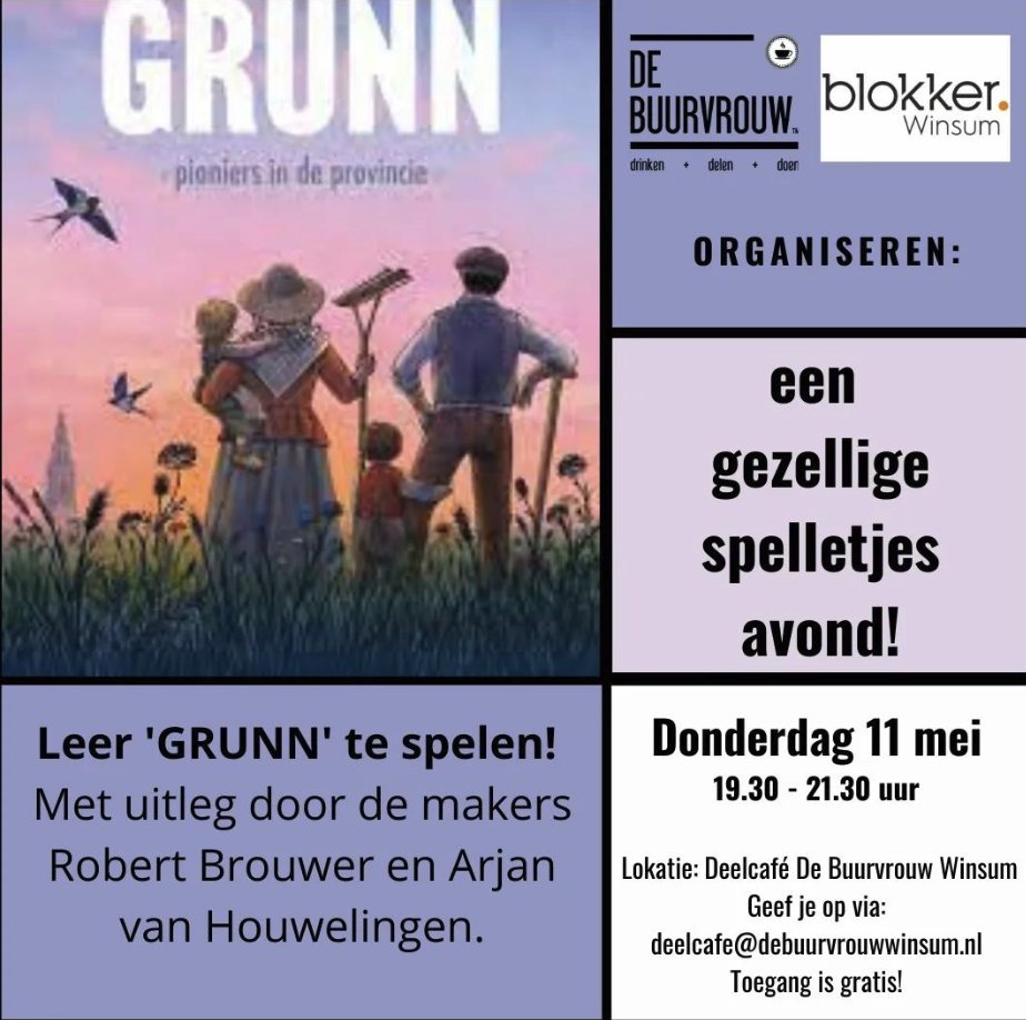 GRUNN leren spelen? We demonstreren 11 mei bij deelcafe De Buurvrouw in Winsum en 13 mei staan we op de Ducosim spellenbeurs in Amersfoort!

debuurvrouwwinsum.nl
ducosim.nl
