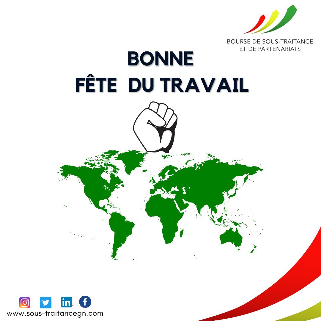 Ramata9Camara's tweet image. A l&apos;occasion de la Journée internationale du Travail, la Bourse de Sous-Traitance et de Partenariats (BSTP) souhaite une bonne fête du travail aux travailleurs de Guinée et du monde entier.

#BSTP #ContenuLocal