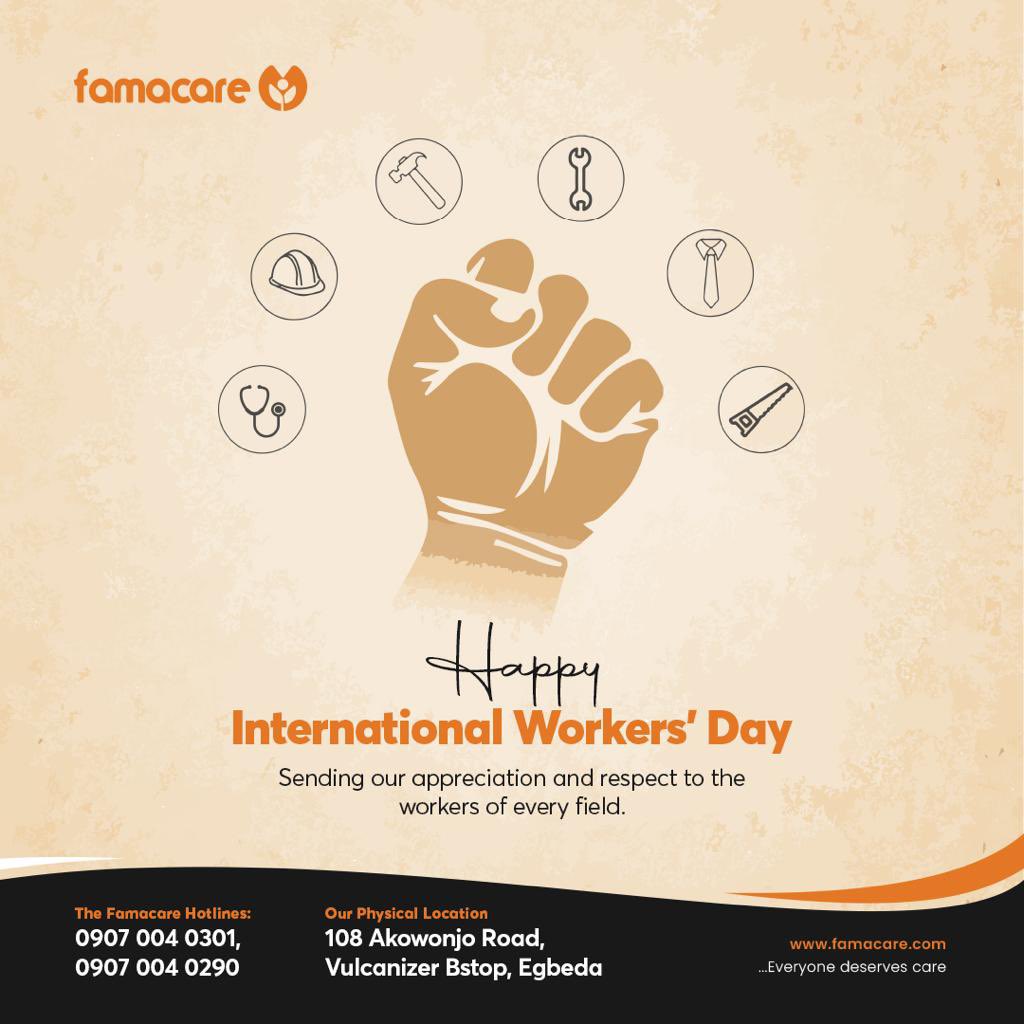 famacare's tweet photo. Happy Workers Day to all the hardworking and dedicated individuals out there! Today, we celebrate the contributions of workers around the world and recognize the importance of their labor in building strong and prosperous societies.
#HappyWorkersDay #famacare #healthcare https://t.co/8lquzFEGvc