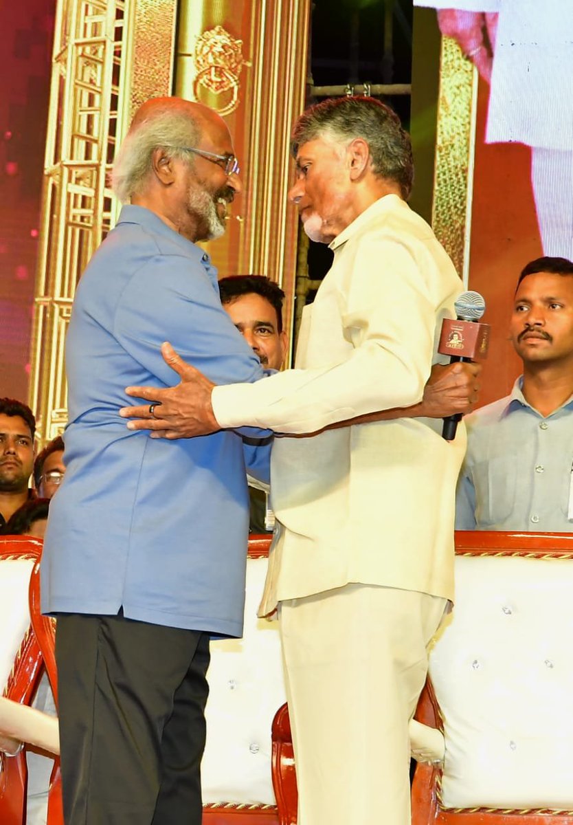 ncbn's tweet photo. Strongly condemn the demeaning & derogatory comments made by YSRCP leaders against the legendary superstar @rajinikanth, who is an epitome of honesty, integrity, and humility. Rajinikanth has a heart of gold and is much loved by all in India and across the globe. The organised attack unleashed on him by @ysjagan’s crooked gang is a sign of desperation and shows that YSRCP is losing its ground. People will teach them a befitting lesson.
#TeluguPeopleWithRajinikanth
