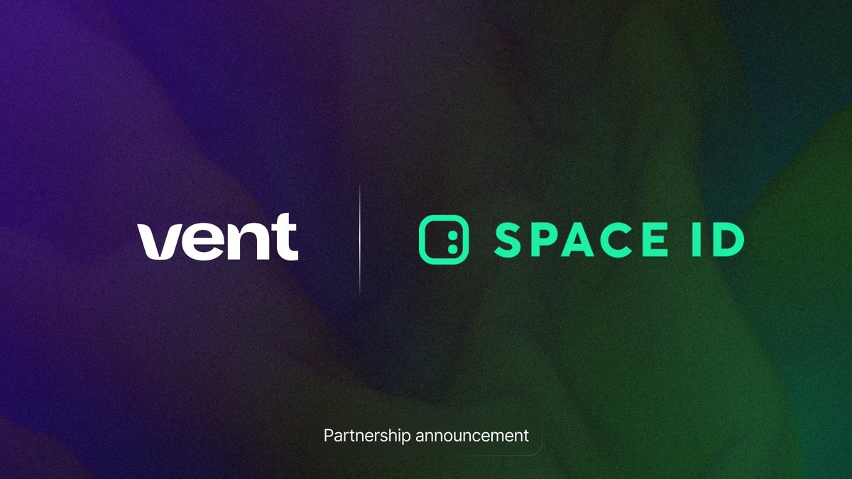VENT is pleased to announce the integration partnership with <a href="/SpaceIDProtocol/">SPACE ID</a> -the one-stop digital platform for managing multiple Web3 identities.🔥

More about VENT and SPACE ID on medium👇
vent.ec/SpaceID

Join us as we discuss this partnership on our Twitter Space