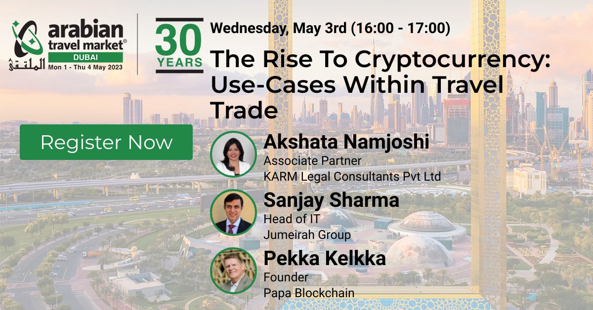 KARM_Legal's tweet photo. Excited to share that our Associate Partner, Akshata Namjoshi will be attending the @ATMDubai 2023 at #Dubai World Trade Center.

Join us:
📆 Web 3: A Fad or the Future, May 3, 1:45 - 2:45 pm

📆 The Rise to Cryptocurrency: Use-cases within Travel Trade, May 3, 4:00 - 5:00 pm https://t.co/uKQ58yPD7F