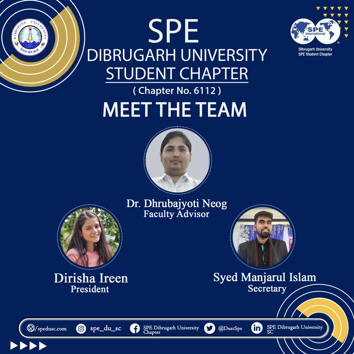 DuscSpe's tweet photo. Greetings from SPE DU SC! 

"Team work makes the dream work."
 
The chapter presents before you, the newly appointed members of the core committee of SPE DU SC for the tenure 2023-2024. https://t.co/p1fzwW8WaI