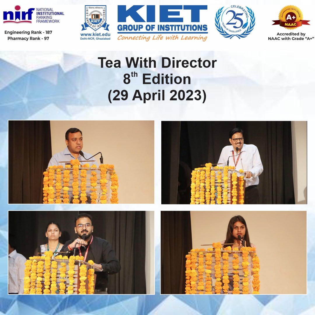 Kiet_edu's tweet photo. #8th_edition of #Tea_With_Director was conducted on April 29. This event provides a platform for the students to exhibit their glorious #achievements through active participation in various #events.
#kiet_group_of_institutions #KIETGZB #kietengineeringcollege
#KIET #AKTU #AICTE https://t.co/2oj3iJGhNO