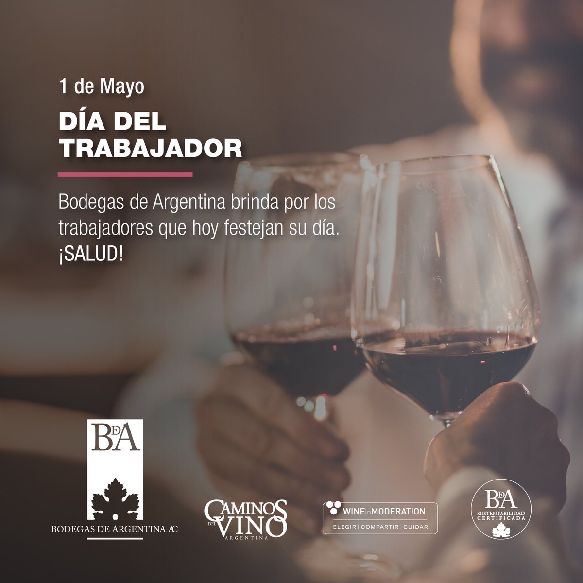 BodegasAR's tweet photo. 1 de Mayo | Día internacional del trabajador. 

¡Feliz día trabajadores! 

¡Llenen sus copas de un rico vino y brindemos por el sacrificio y el esfuerzo que hacemos para avanzar y crecer como sociedad. 

¡SALUD!

#diadeltrabajador #trabajo #bodegasdeargentina #Mendoza https://t.co/cGjSZdzRw0