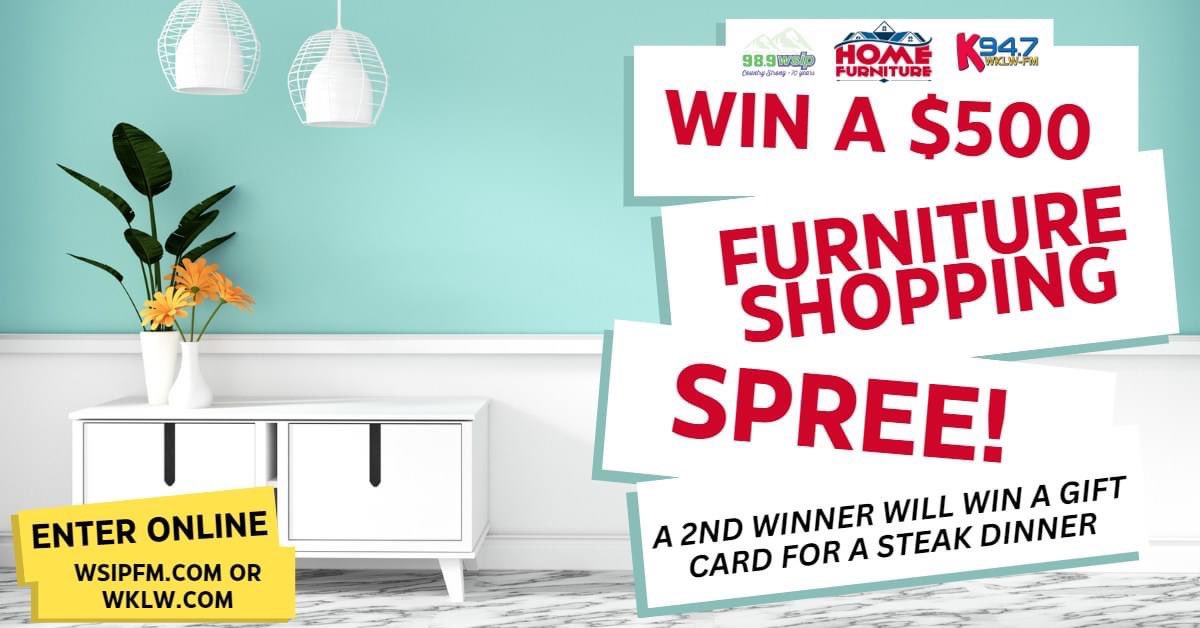 WKLW's tweet photo. WIN A $500 HOME FURNITURE SHOPPING SPREE!
Enter to win on our site:  https://t.co/NSRziHaA56 https://t.co/fkCZ76z9aA