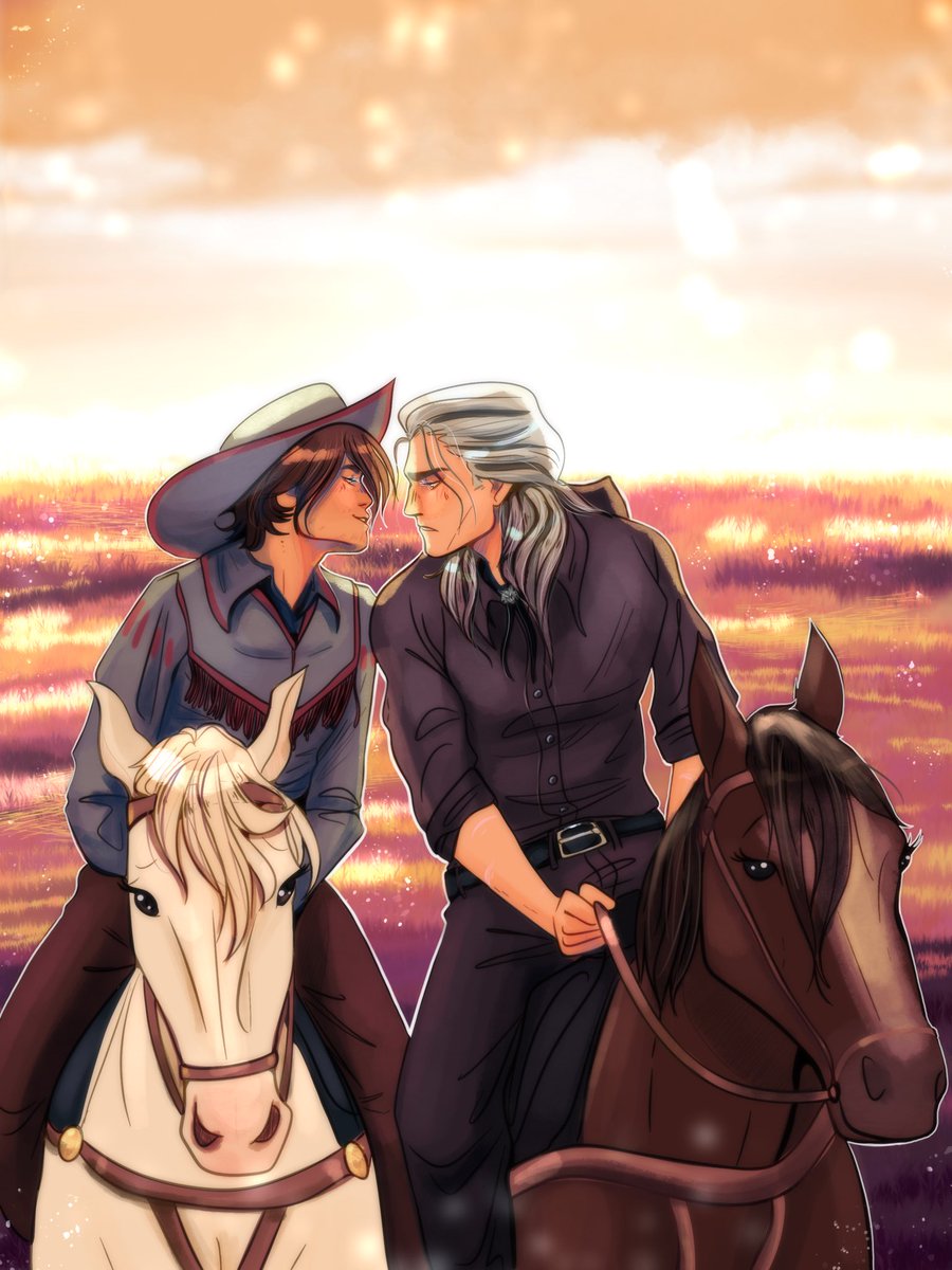 raynecreates's tweet photo. Heard some of y’all enjoy my #Geraskier cowboy AU, so how about a little 
/leaning in/ https://t.co/gME9gZunkj