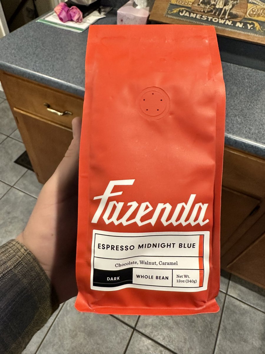 My favorite, so far, from @fazendacoffee . Dark, smooth but sweet, in a way. The description is accurate. A really good cup of joe. #coffee #coffeeaddict #wholebean