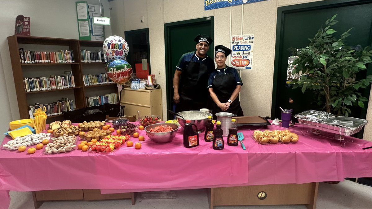 FHERangerBear's tweet photo. We started off Teacher Appreciation Week by serving breakfast to our wonderful teachers and staff! @MPerezDir @browardschools https://t.co/Oi6TYUzPkR