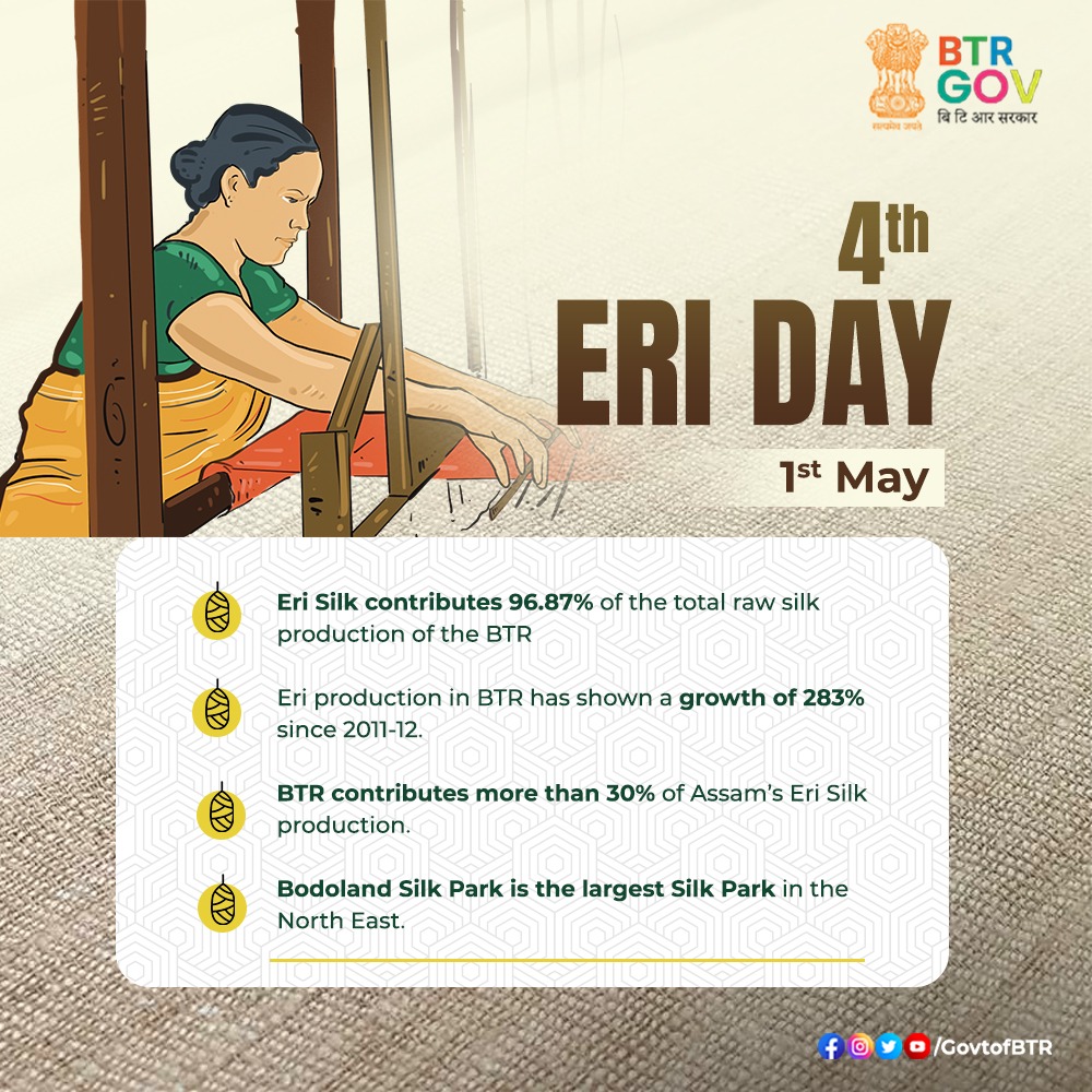 GovtofBTR's tweet photo. Eri is as intricately woven into Bodo culture as it is in our beautiful handlooms.

Heartiest greetings to all our citizens, especially our silkworm rearers &amp; weavers, on the 4th #EriDay. https://t.co/xgmYjrsBWW